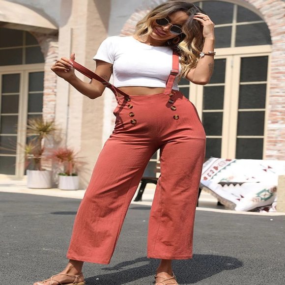 Decorative Button Adjustable Strap Suspender Pants - Picture 3 of 4